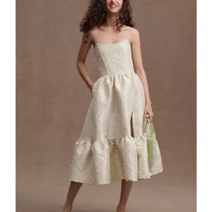 V. Chapman virginia tiered strapless corset midi dress light blue duchess